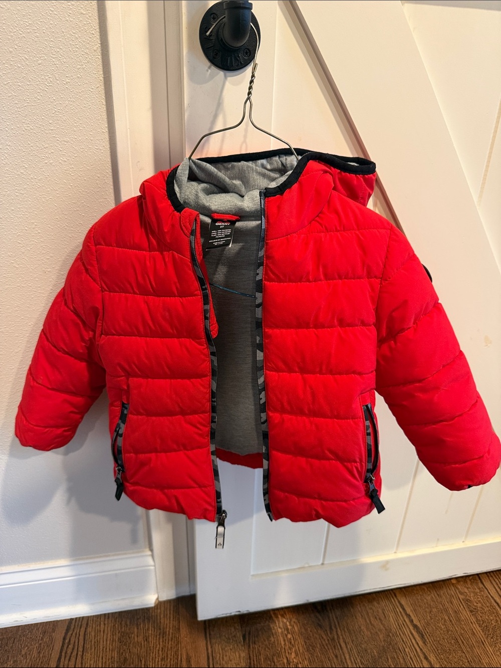 Kids Red Puffer Jacket with Hood - (Brand Unspecified)